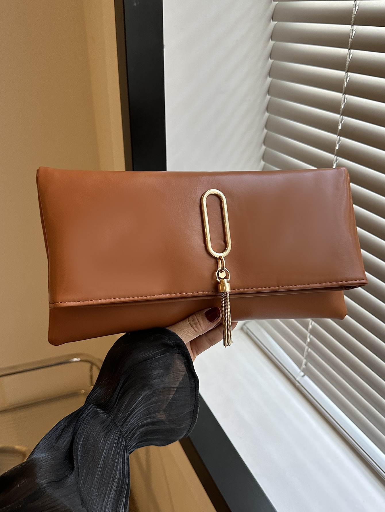 Модный однотонный минималистичный винтажный клатч, коричневый