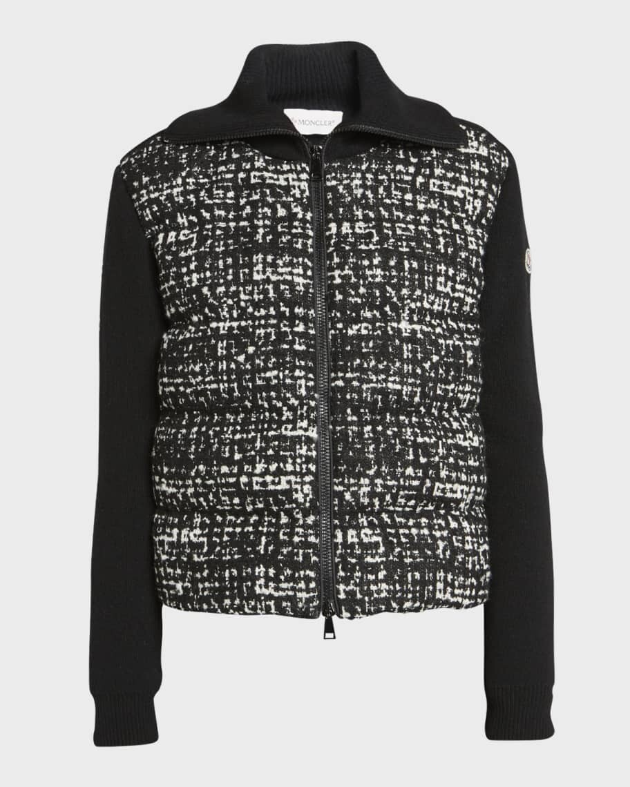 

Шерстяной вязаный кардиган с твидовым пуховиком спереди Moncler