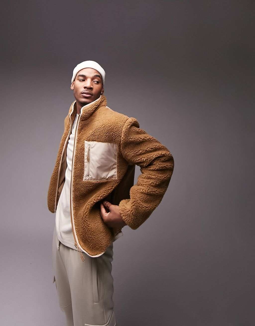 

Светло-коричневая куртка Topman борг с нейлоновыми вставками, Коричневый