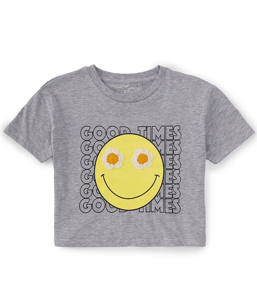 

Футболка с короткими рукавами и рисунком Good Times для больших девочек 7–16 лет Джессики Симпсон Jessica Simpson, серый