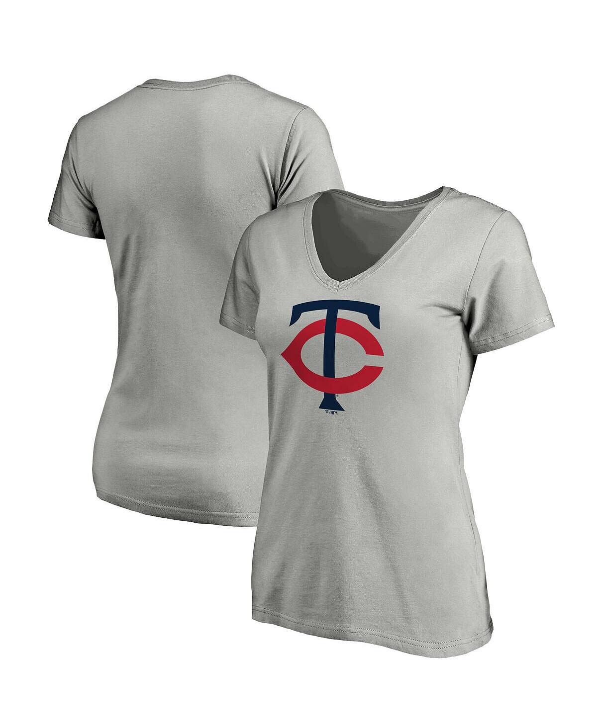

Женская серая футболка Minnesota Twins Core с фирменным логотипом и v-образным вырезом Fanatics, Серый