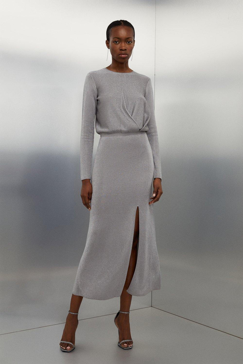 цена Трикотажное платье макси с облегающим разрезом из вискозы Karen Millen, серый