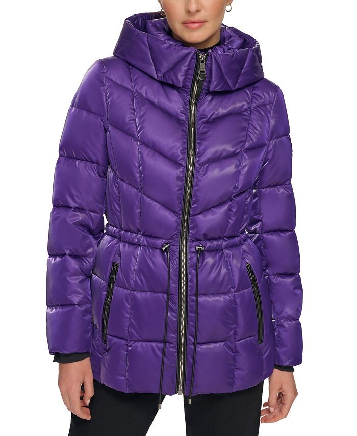 

Женское блестящее пуховик с капюшоном DKNY, фиолетовый