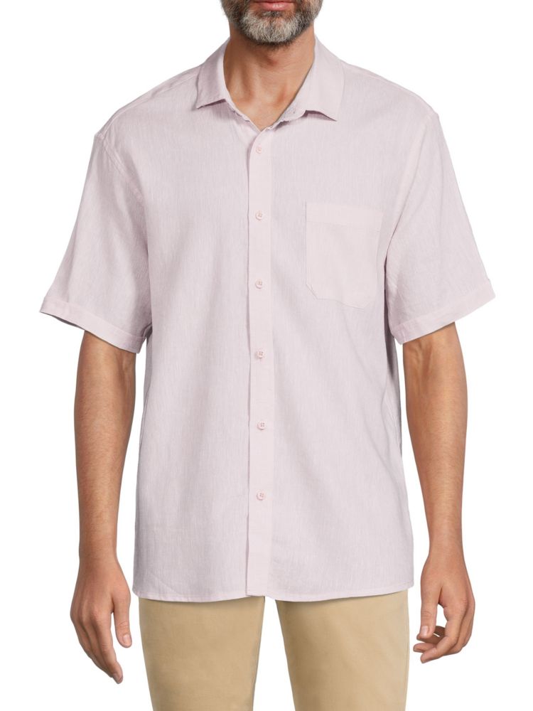 Рубашка на пуговицах с короткими рукавами из смесового льна Saks Fifth Avenue, розовый