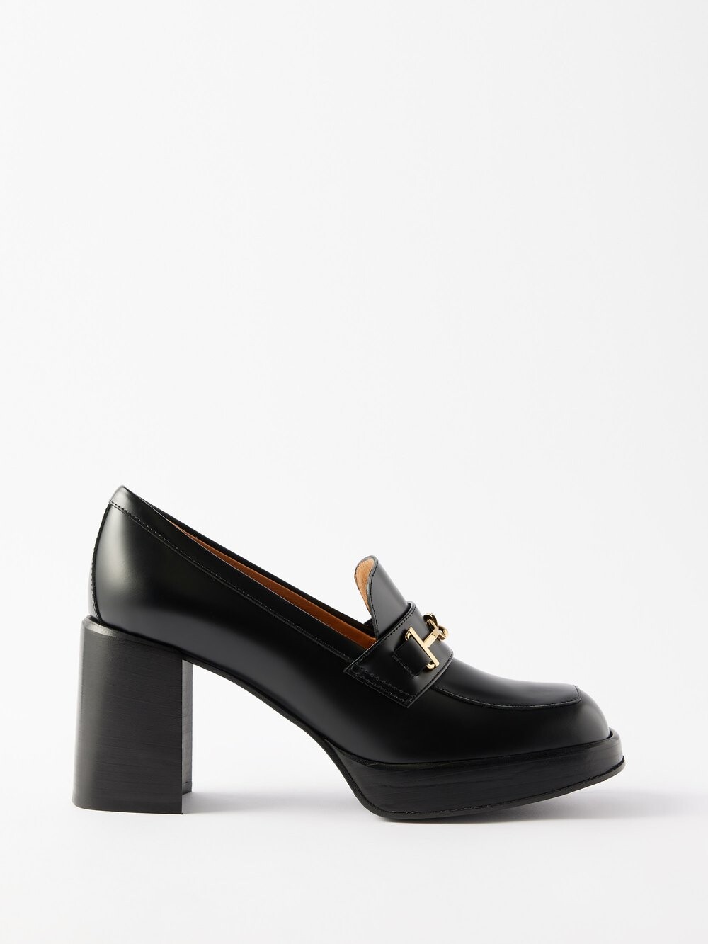 

Кожаные лоферы на блочном каблуке с т-образной пряжкой Tod'S, черный