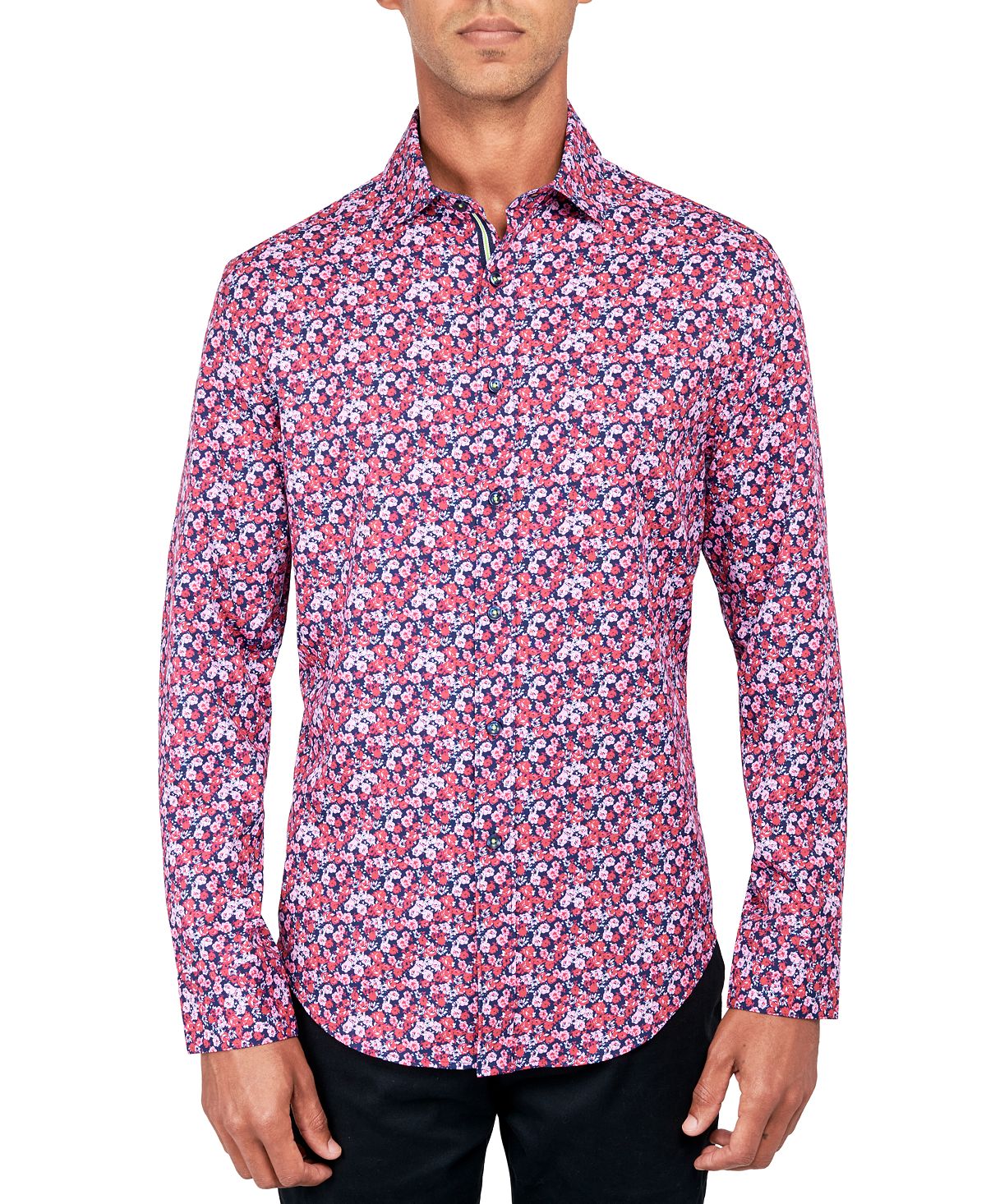 цена Мужская эластичная рубашка на пуговицах с принтом роз, стандартного кроя, без утюга Society of Threads