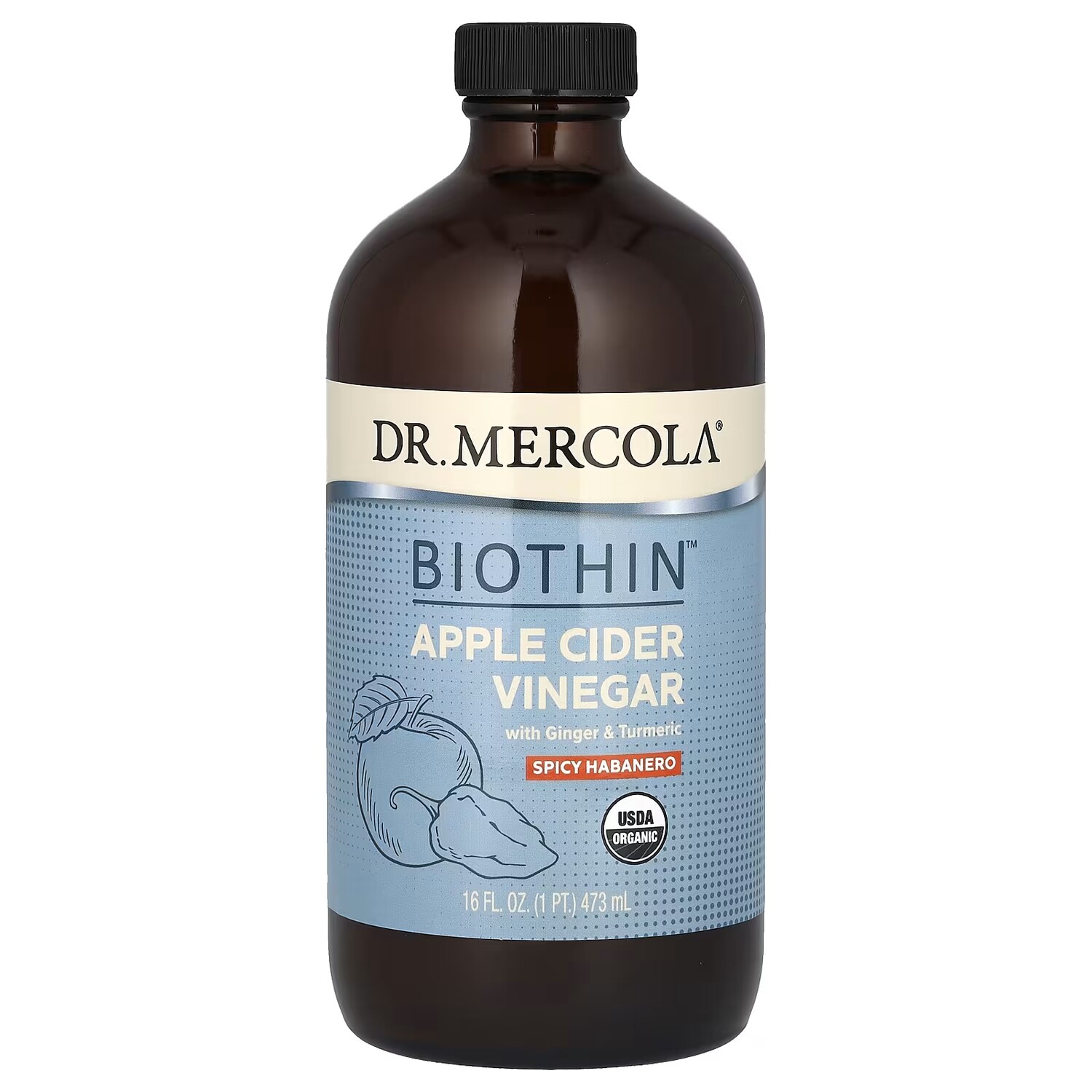 Уксус яблочный Mercola Biothin Spicy Habanero, 473 мл dr mercola органический яблочный кетоуксус острый 473 мл 16 унций