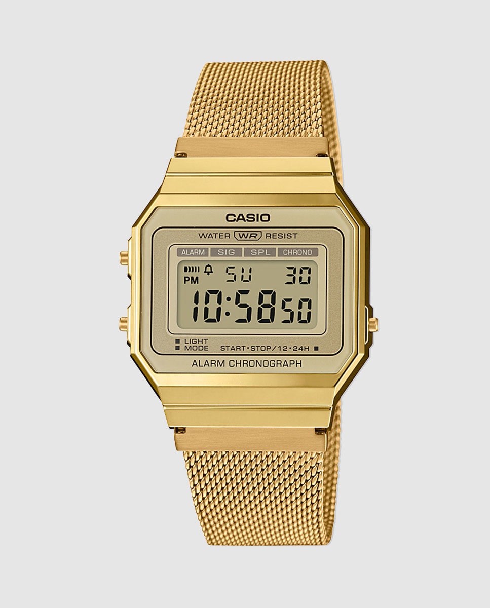 Унисекс Винтажные часы A700WEMG-9AEF с золотой стальной сеткой Casio, золотой цена и фото