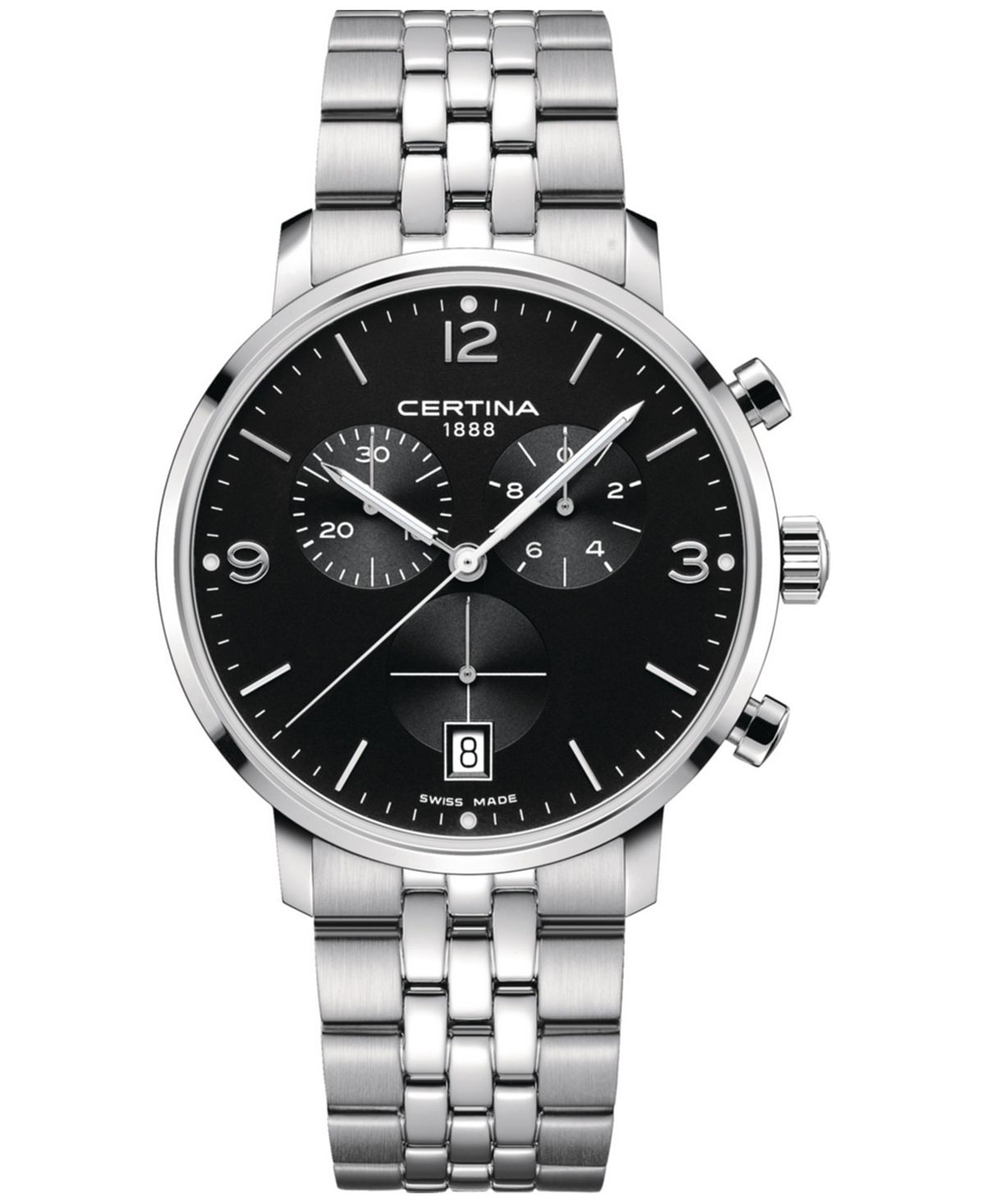 цена Женские швейцарские часы с хронографом DS Caimano с браслетом из нержавеющей стали, 42 мм Certina, черный