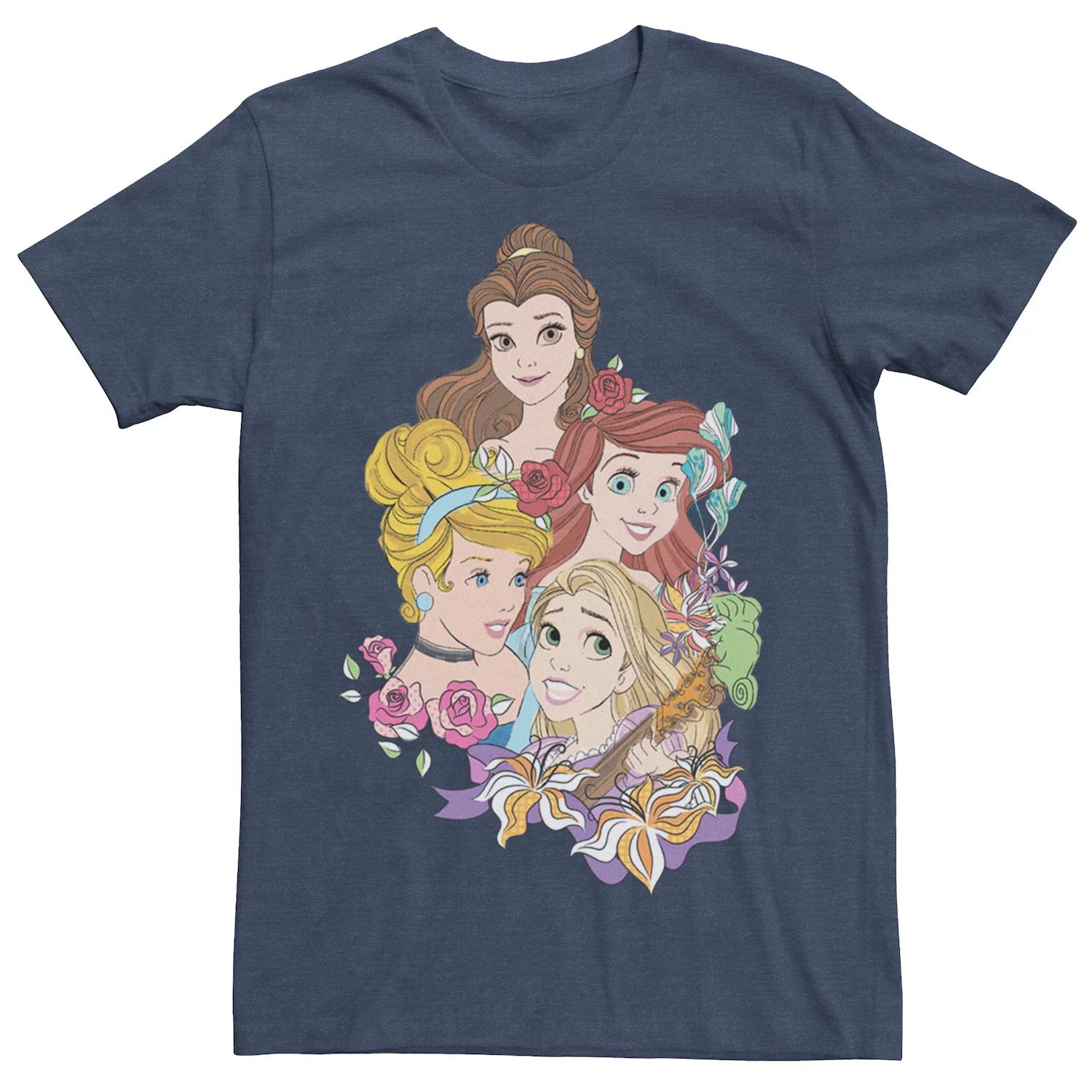 Мужская футболка Disney Princess с цветочным принтом Belle Cinderella Ariel Rapunzel Licensed Character