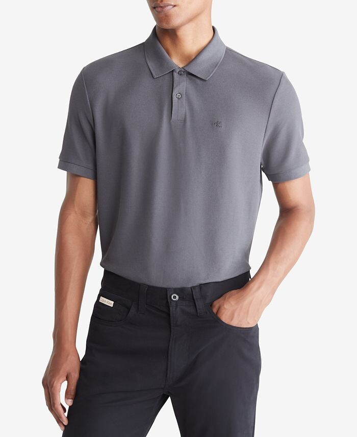 

Мужская однотонная футболка-поло из пике Calvin Klein, цвет Forged Iron