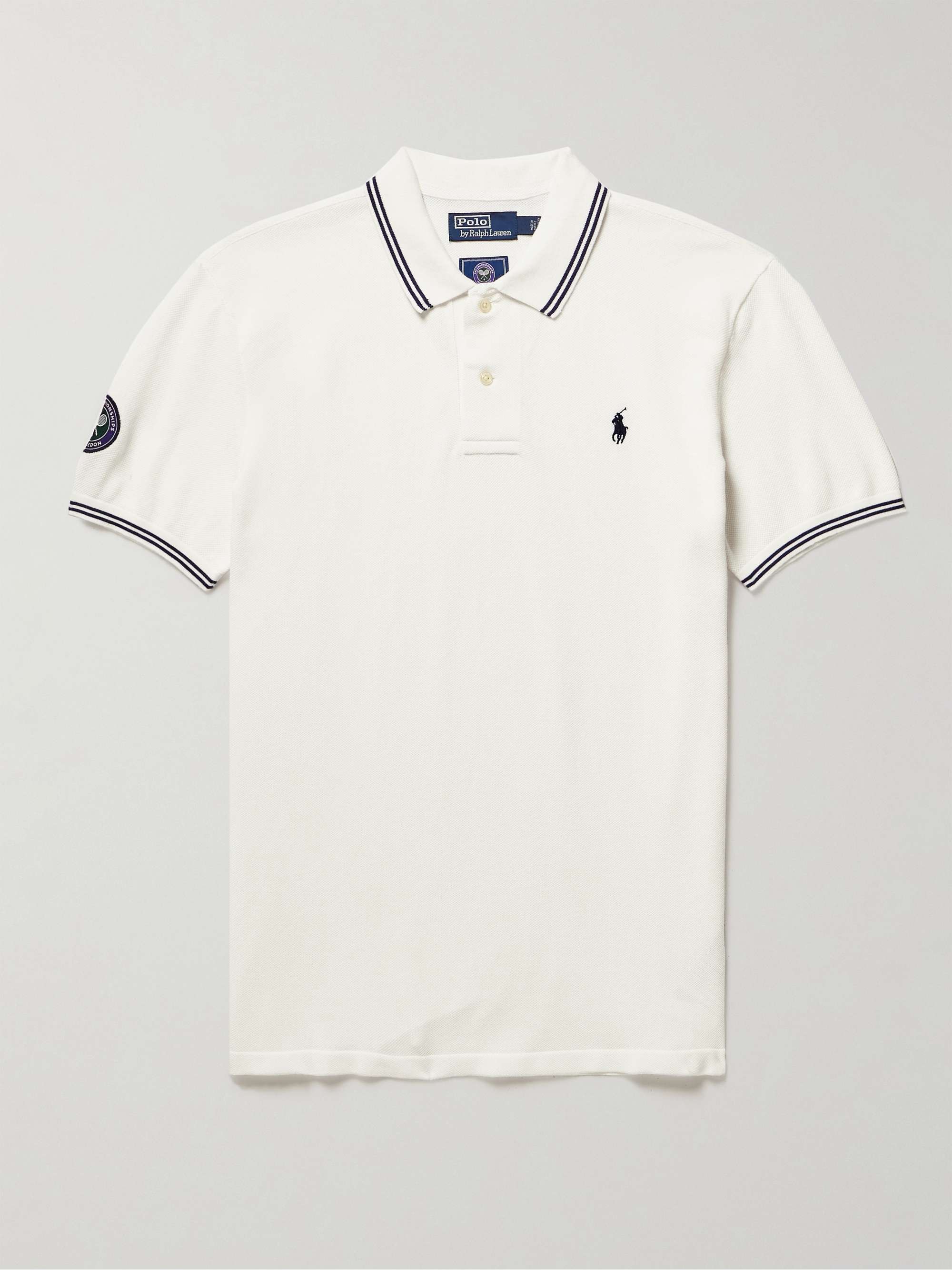 Рубашка поло из хлопка-пике с вышитым логотипом Wimbledon и аппликацией  POLO RALPH LAUREN, белый