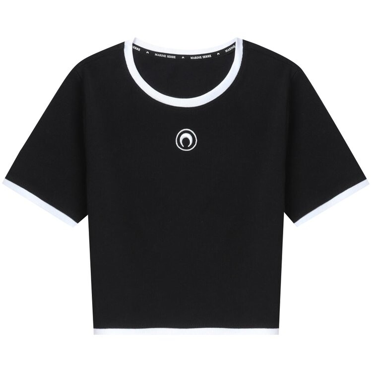 

Топ Marine Serre Moon Logo Ribbed Jersey Cropped Top, черный