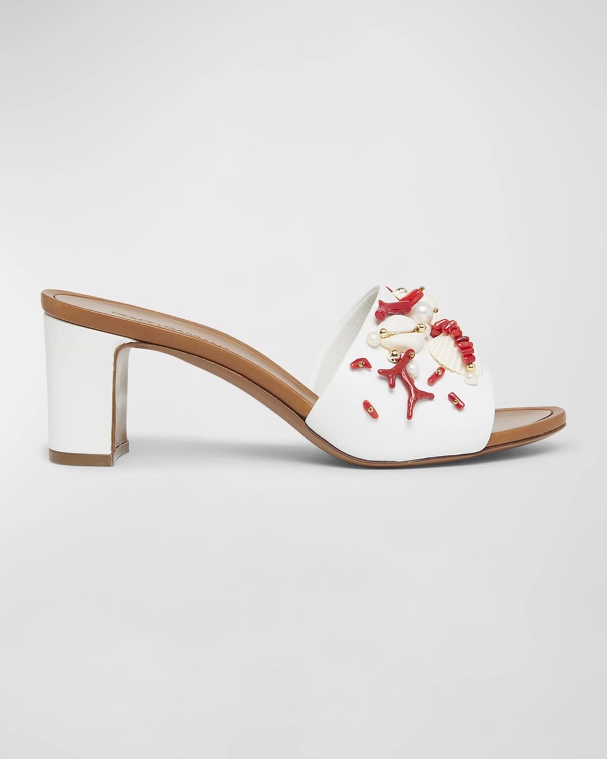 

Коралловые кожаные шлепанцы с бисером Dolce&Gabbana, цвет White Multicolor
