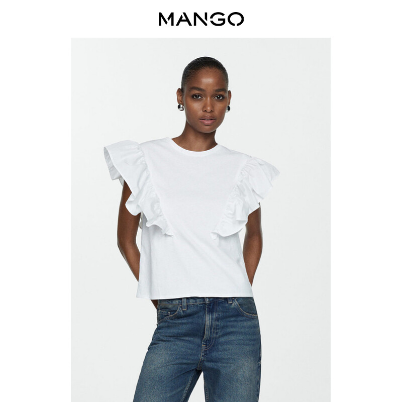 

Женская футболка Mango из чистого хлопка с круглым вырезом, белый