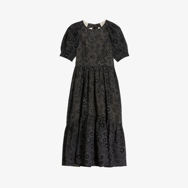 

Платье миди Meganie из смесовой ткани с пышными рукавами и цветочным принтом Ted Baker, черный