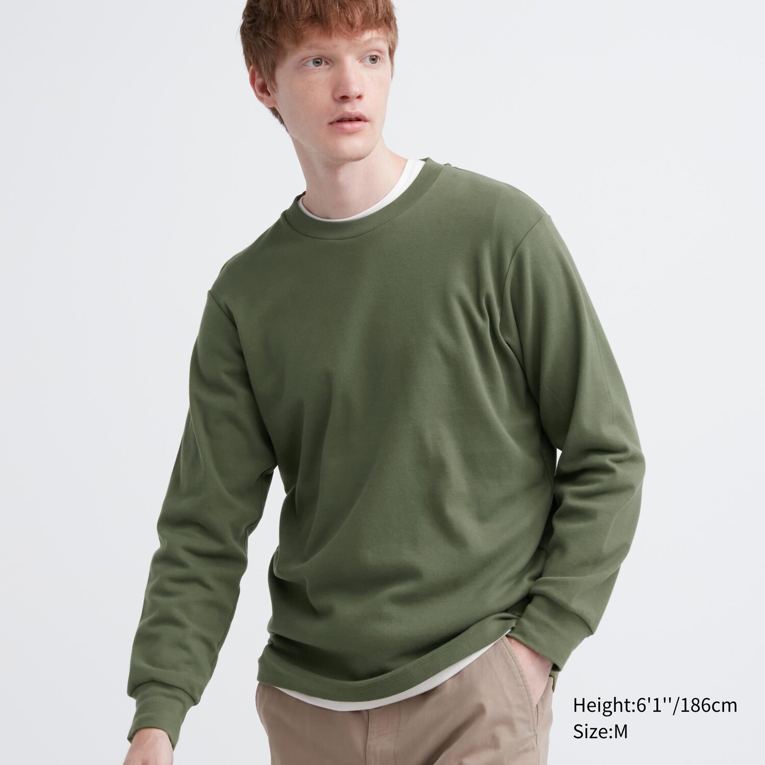 

Лонгслив с начесом Uniqlo, оливковый, Зеленый
