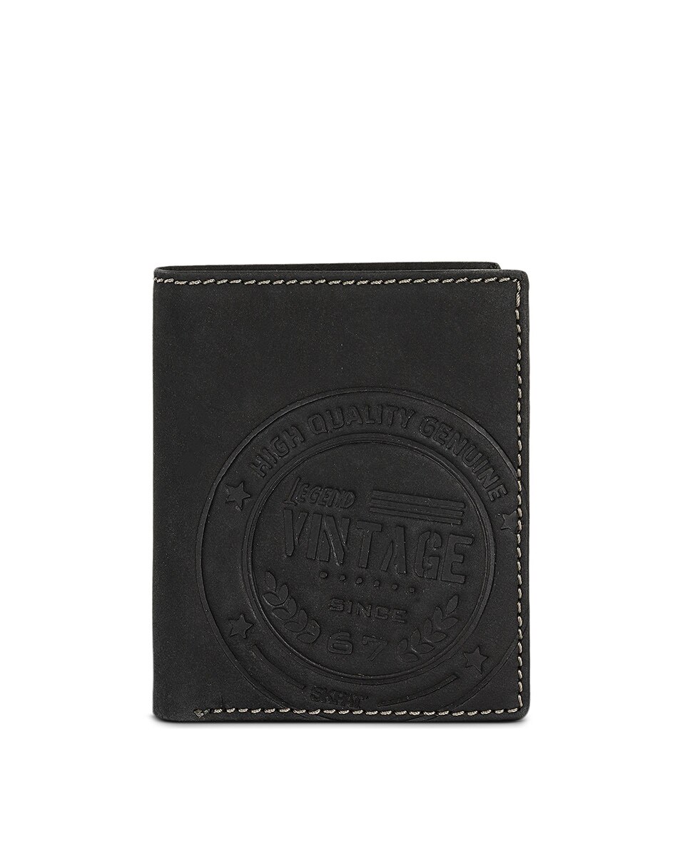 Мужской винтажный кожаный кошелек с защитой RFID черного цвета SKPAT, черный