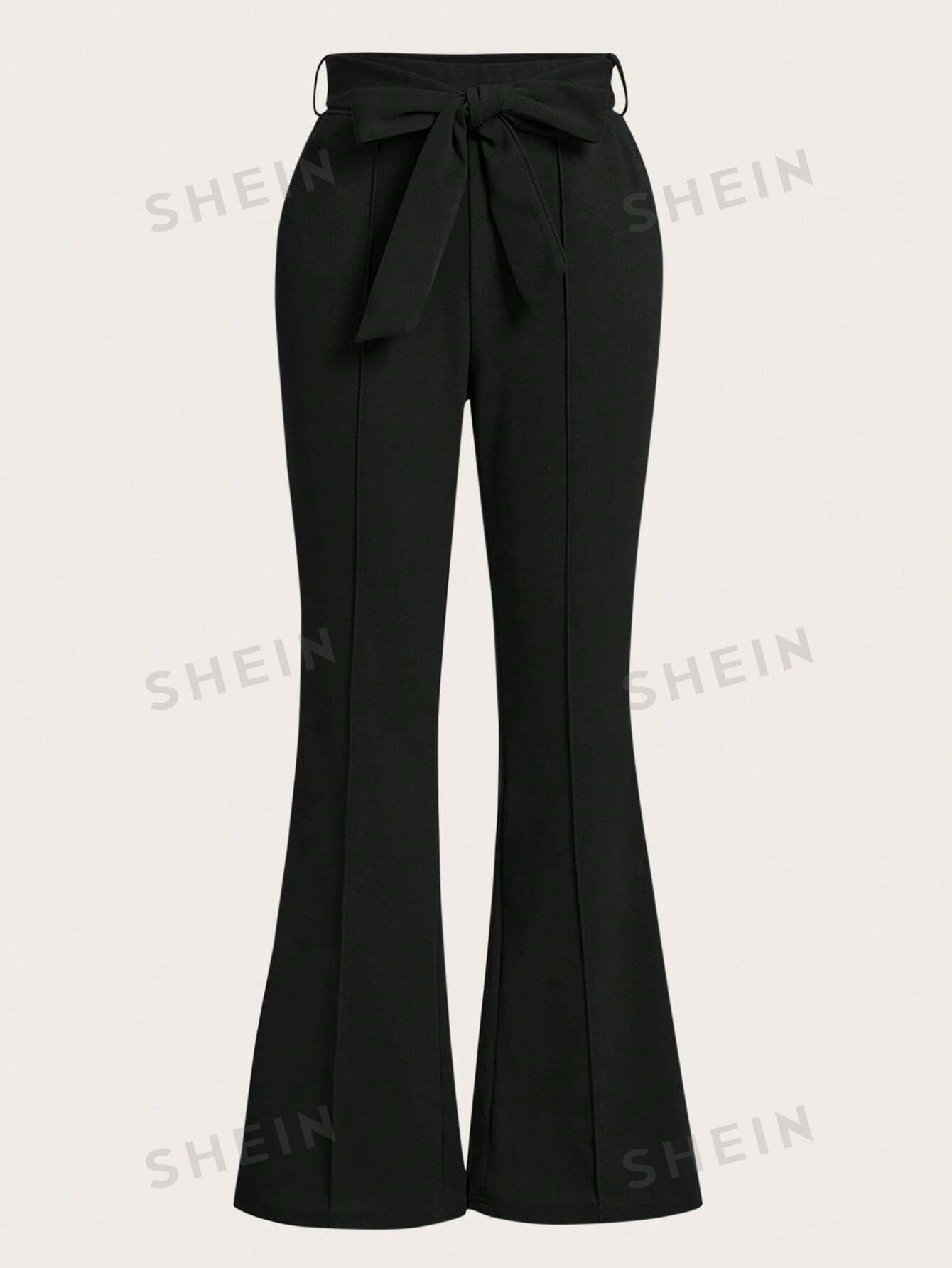 SHEIN Clasi Женские брюки однотонного цвета с расклешенным низом, черный женские расклешенные брюки на шнурке 3 цвета