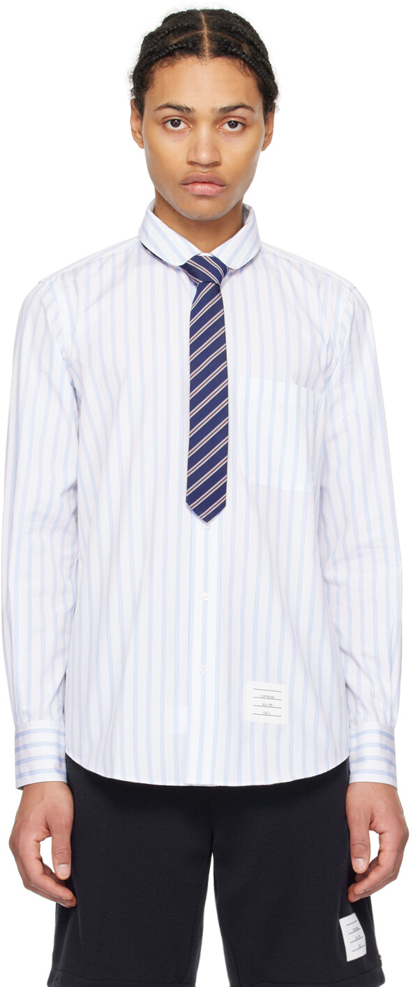 

Белая полосатая рубашка Thom Browne, цвет Light blue