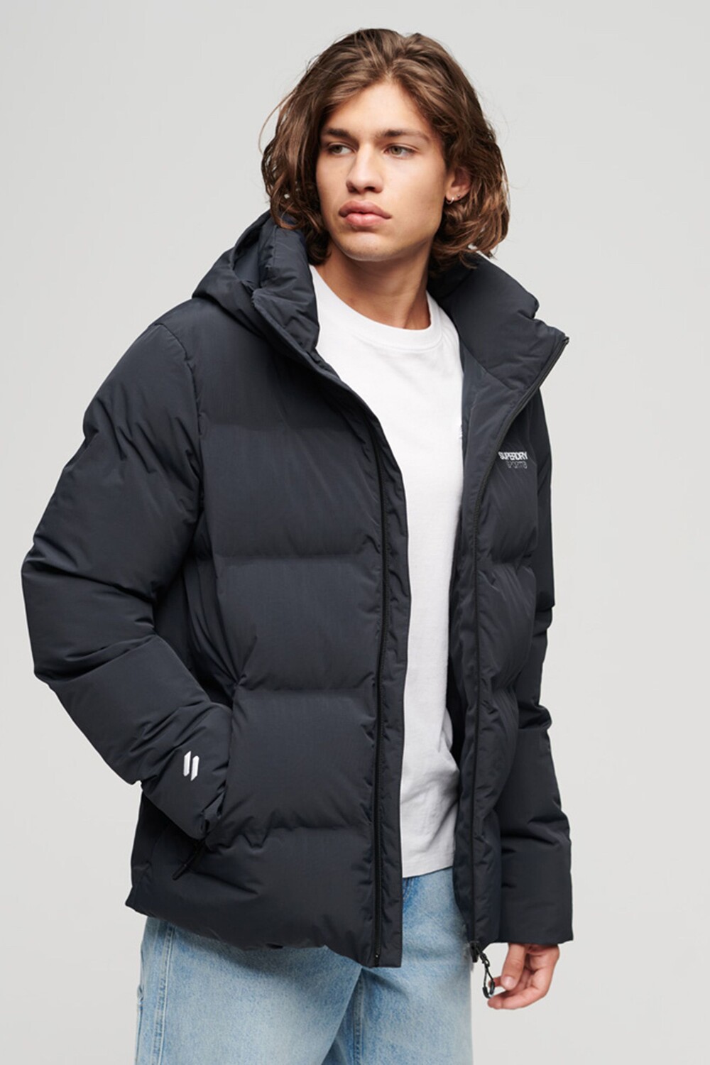

Пуховик свободного кроя с капюшоном Superdry, синий
