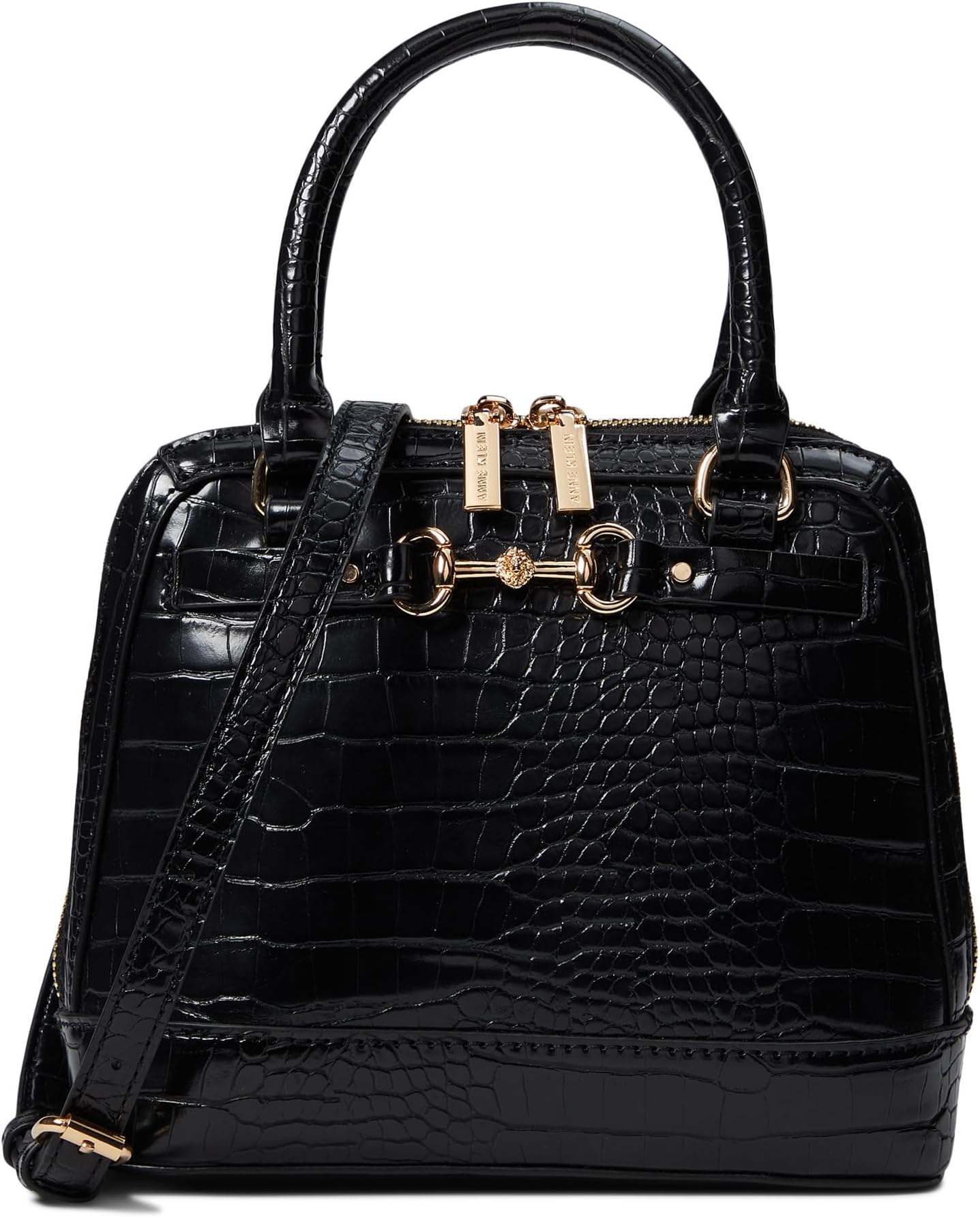 

Сумка Anne Klein Mini Horsebit Top-Handle Satchel In Croco, черный