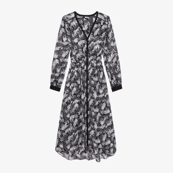 

Тканое платье миди с цветочным принтом и длинными рукавами The Kooples, черный