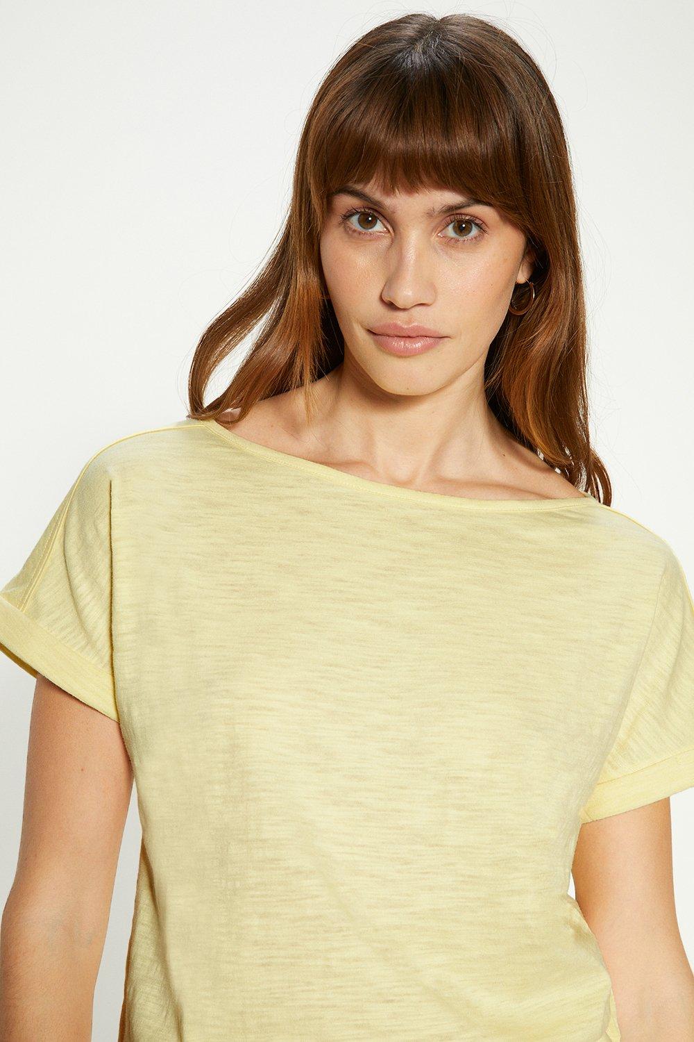 Хлопковая футболка Essential Slub с закатанными рукавами Oasis, желтый