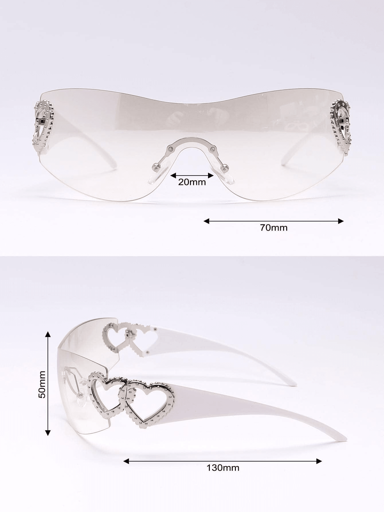 1шт футуристические модные очки без оправы в форме двойного сердца Y2k 20 шт 38 мм модные металлические пряжки в форме сердца