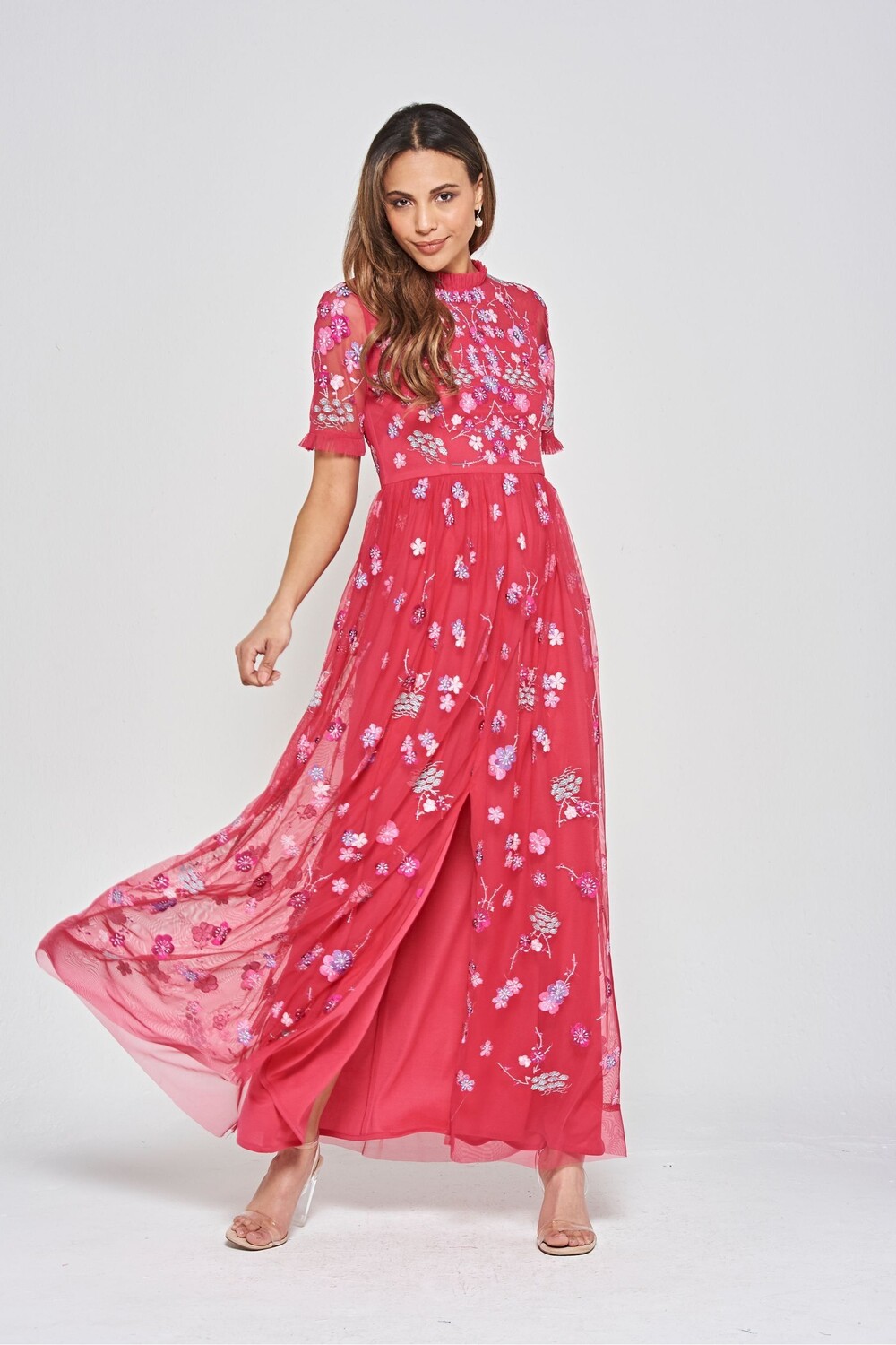 

Розовое платье макси с вышивкой Frock and Frill, розовый