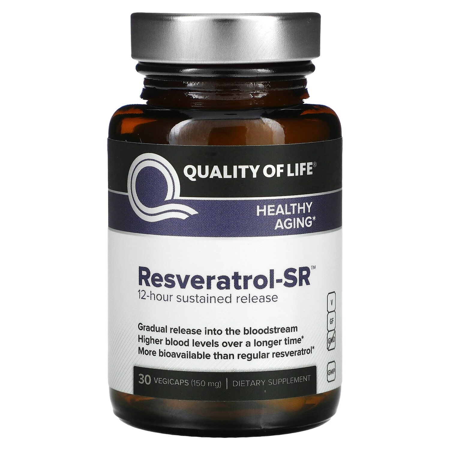 

Ресвератрол-SR, 150 мг, 30 вегетарианских капсул, Quality of Life Labs