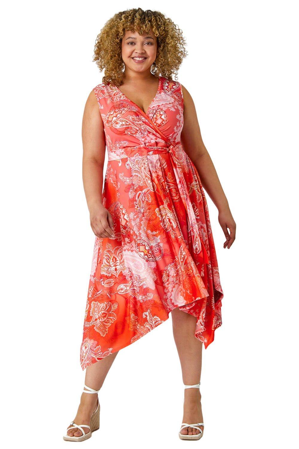 Эластичное платье Curve с пейсли-ханки и подолом Roman, оранжевый топ с принтом curve и животным принтом hanky ​​hem roman коричневый