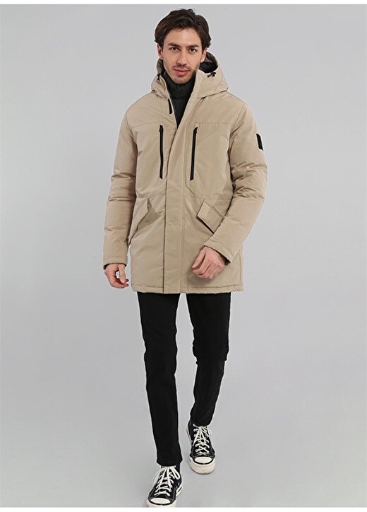 

Темно-бежевое мужское пальто с капюшоном Jack & Jones, Бежевый