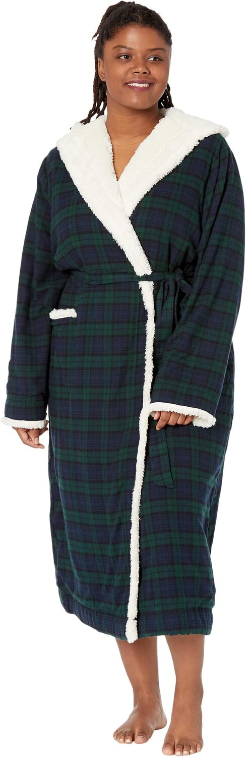 цена Халат Plus Size Scotch Plaid Flannel Sherpa Lined Long Robe L.L.Bean, цвет Black Watch