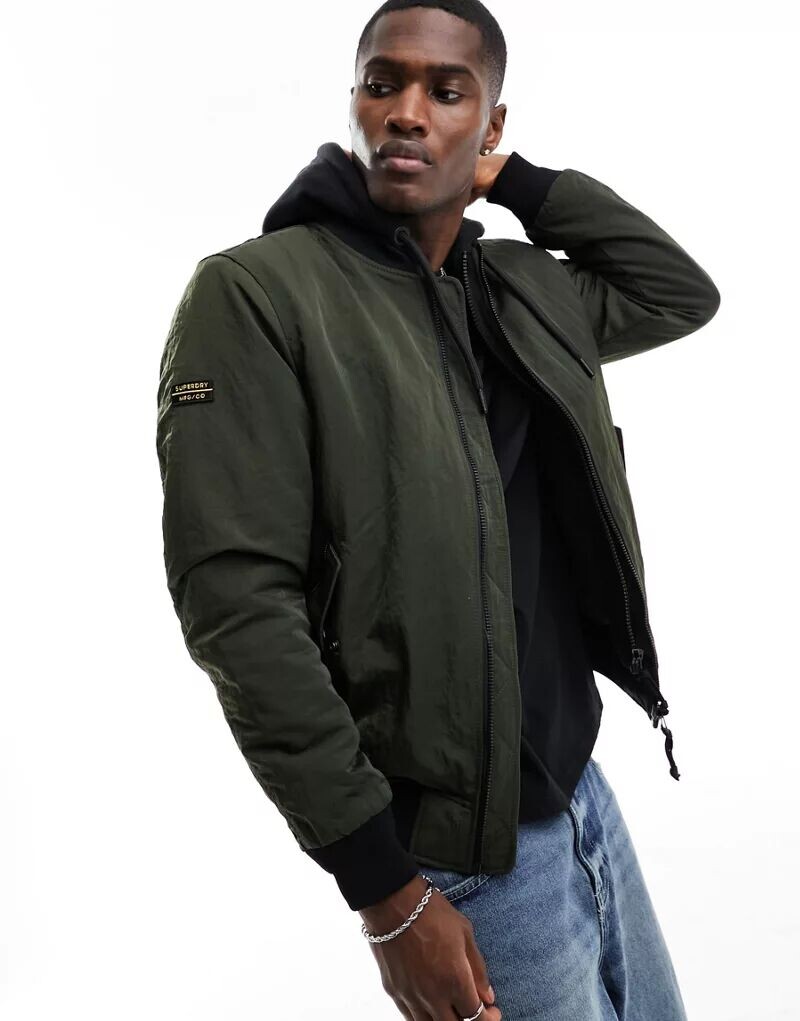 

Оливковый бомбер с капюшоном в стиле милитари Superdry MA1 Surplus Goods