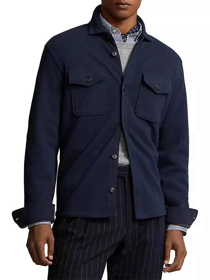 Жаккардовая спортивная рубашка двойной вязки с длинными рукавами Polo Ralph Lauren, цвет aviator navy
