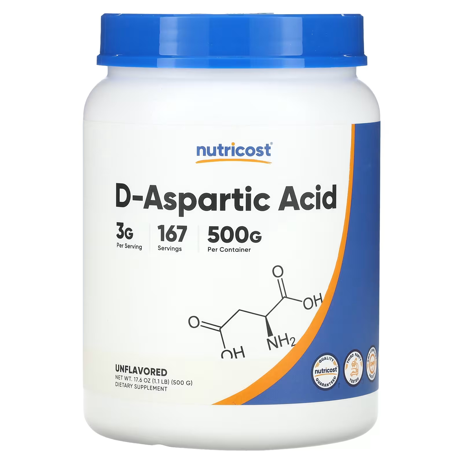 D-аспарагиновая кислота Nutricost, 500 г dr ohhira s reg activ добавка для повышения иммунитета и жизненных сил 60 капсул