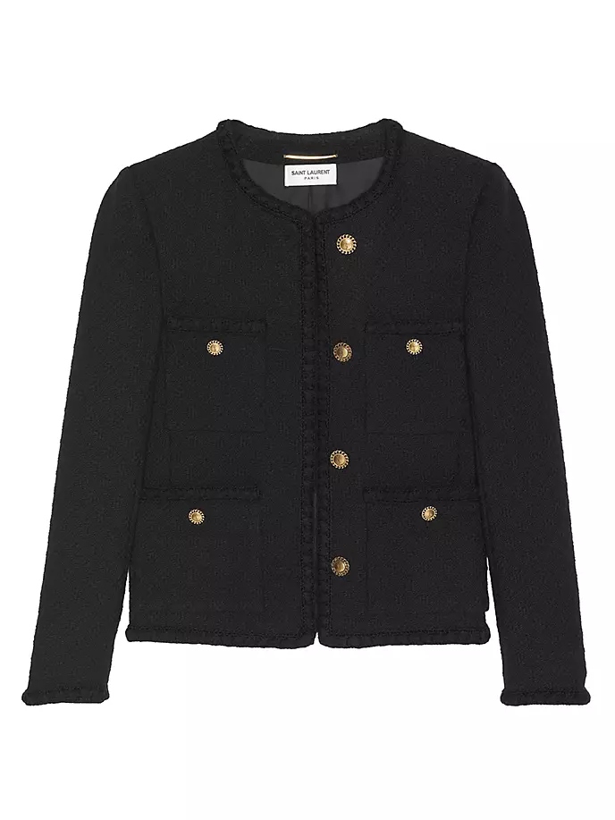 

Короткий жакет из твида с ромбовидным тиснением Saint Laurent, цвет noir
