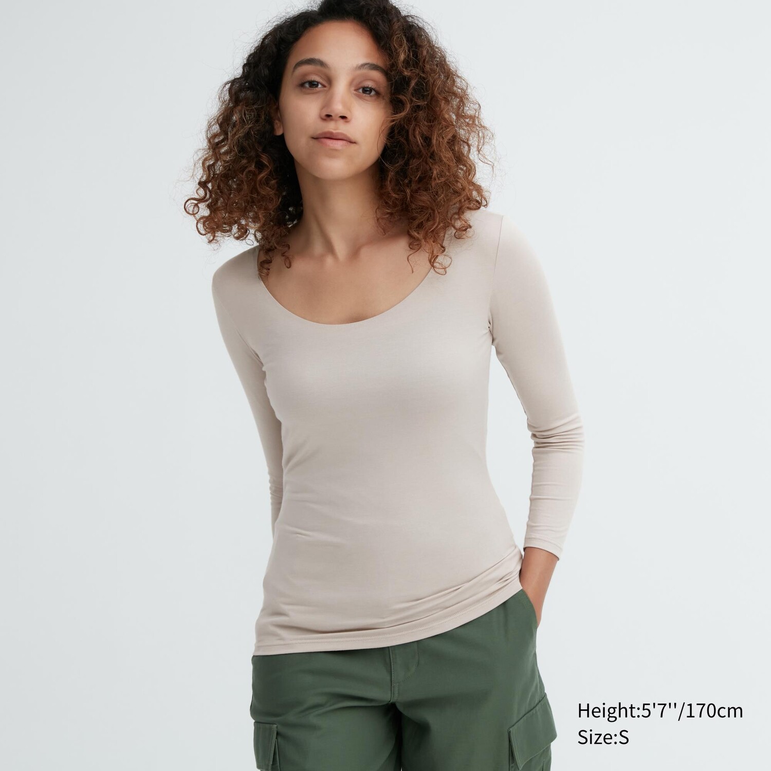 

HEATTECH Утепленный топ с овальным вырезом и длинными рукавами Uniqlo, светло-серый
