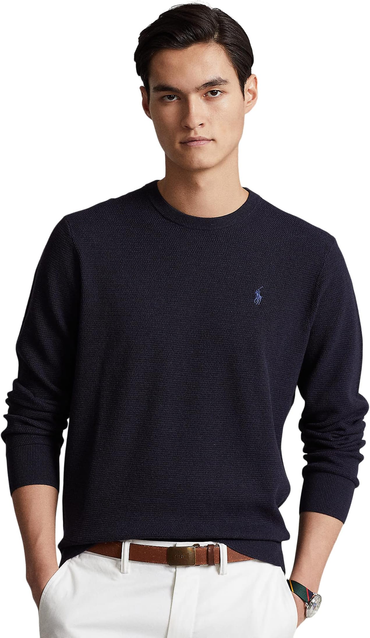 

Хлопковый свитер фактурной вязки Polo Ralph Lauren, цвет Navy Heather