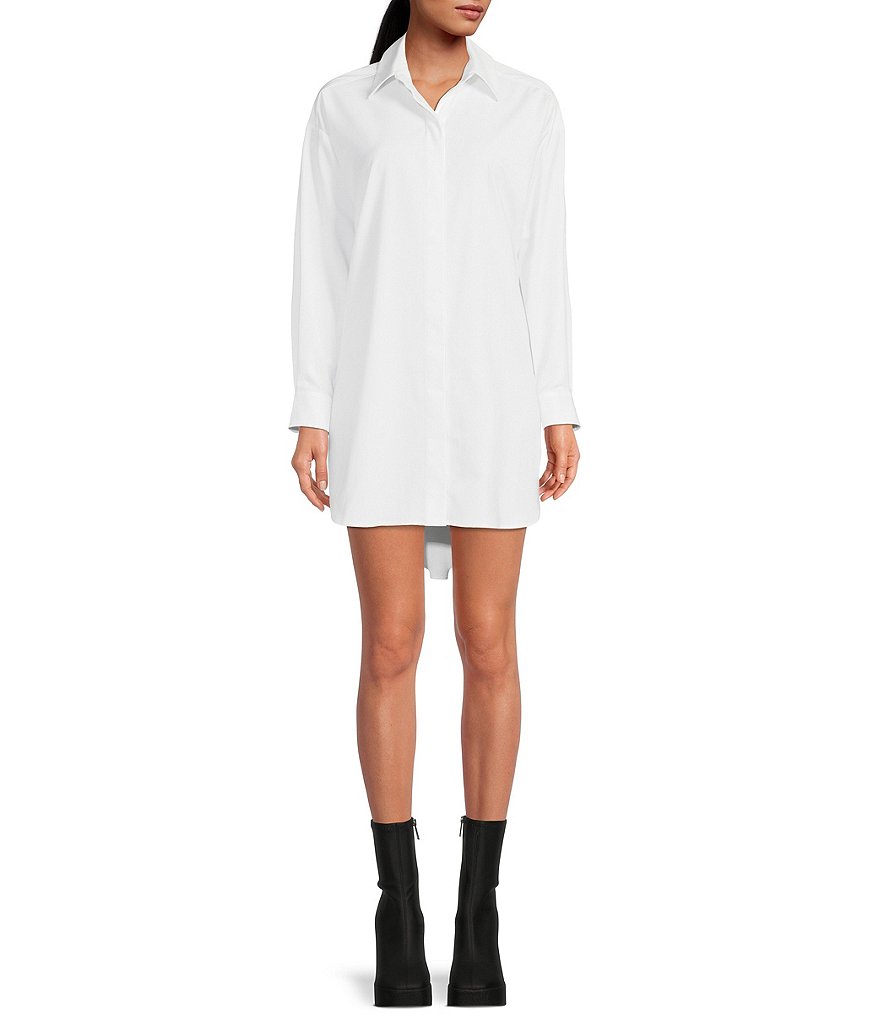 Платье-рубашка Gianni Bini с воротником на пуговицах и длинными рукавами, белый gianni bini anya координационная куртка с длинными рукавами и бахромой со стразами белый