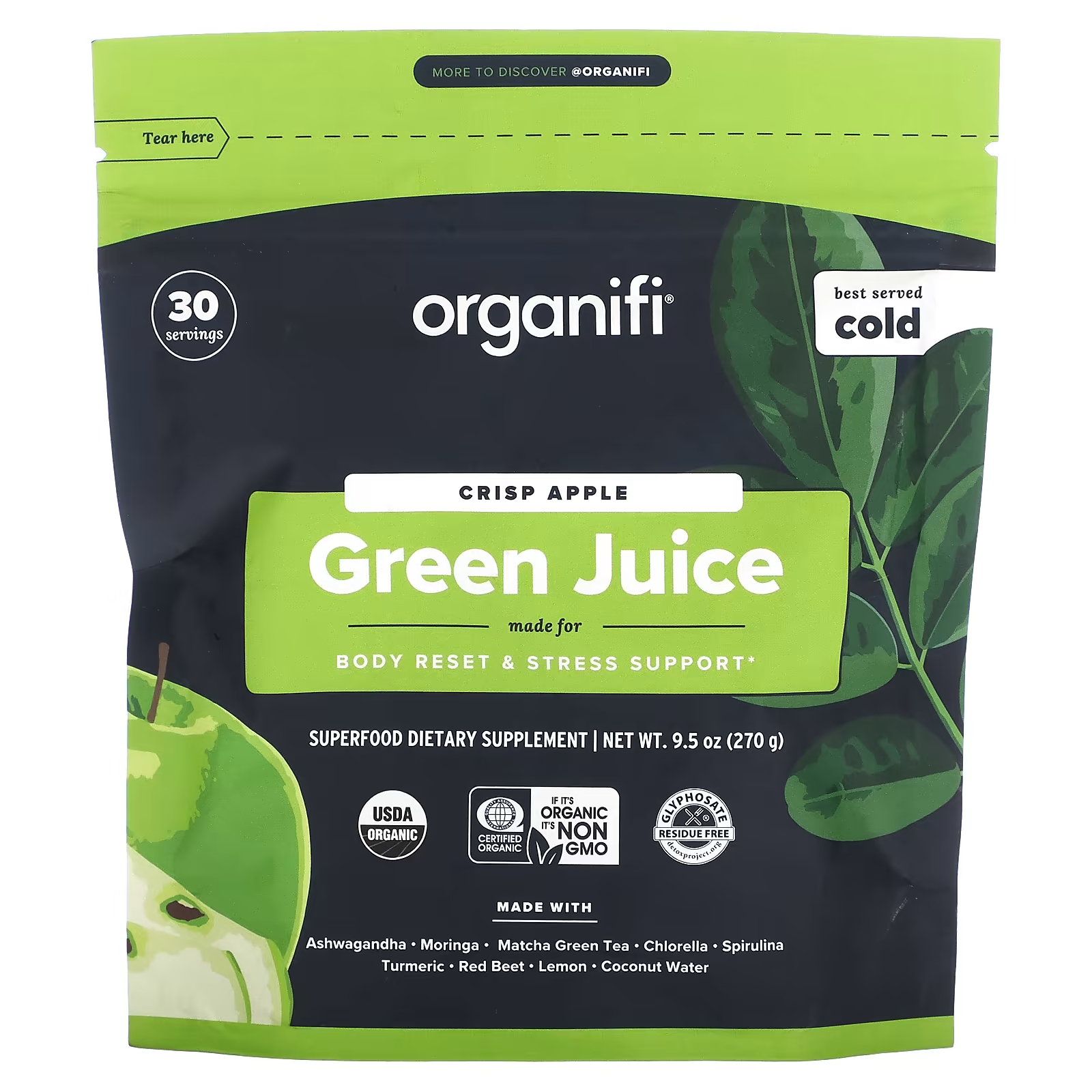 Смесь Organifi Green Juice Crisp Apple для восстановления организма, 270 г