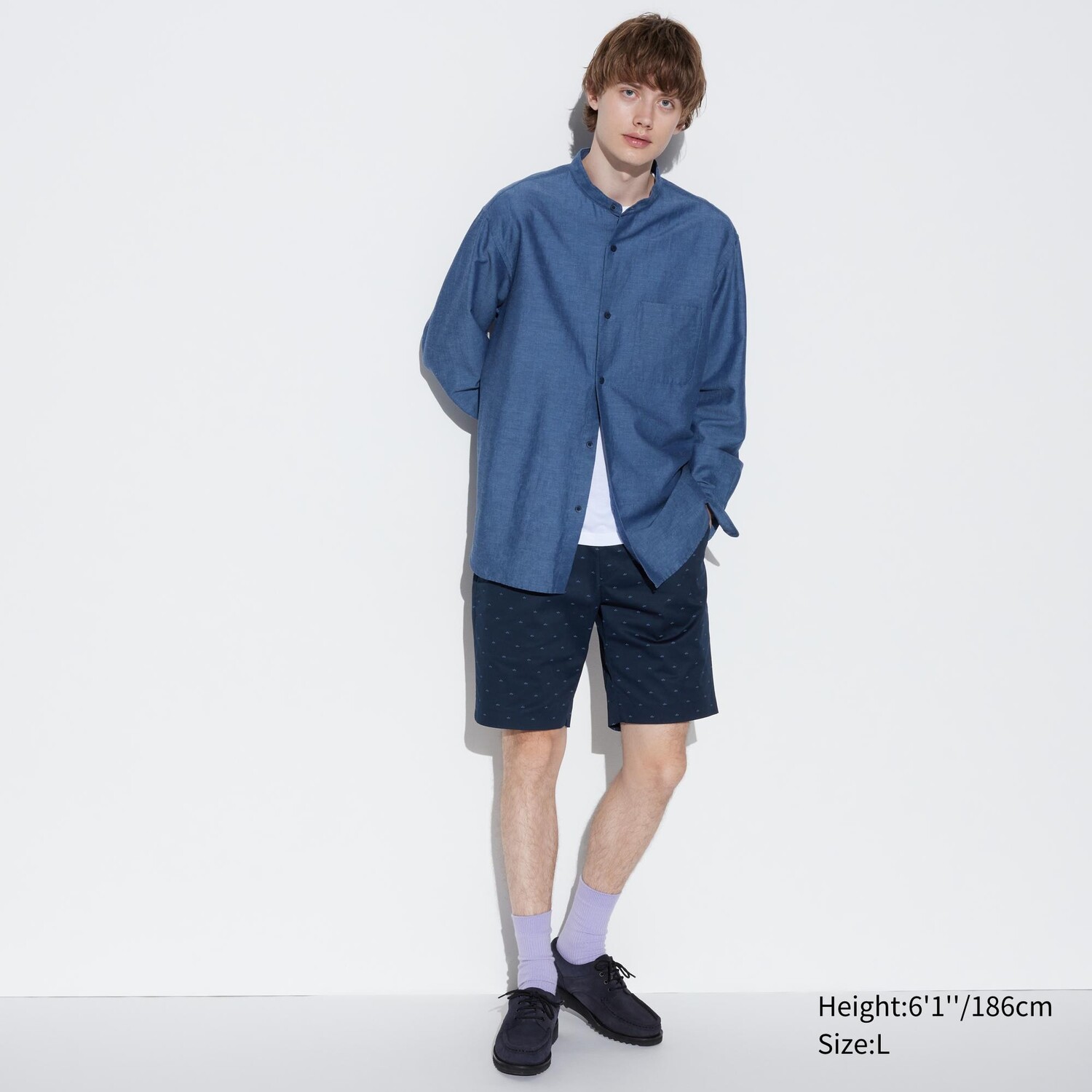 

Эластичные шорты узкого кроя с принтом UNIQLO, синий