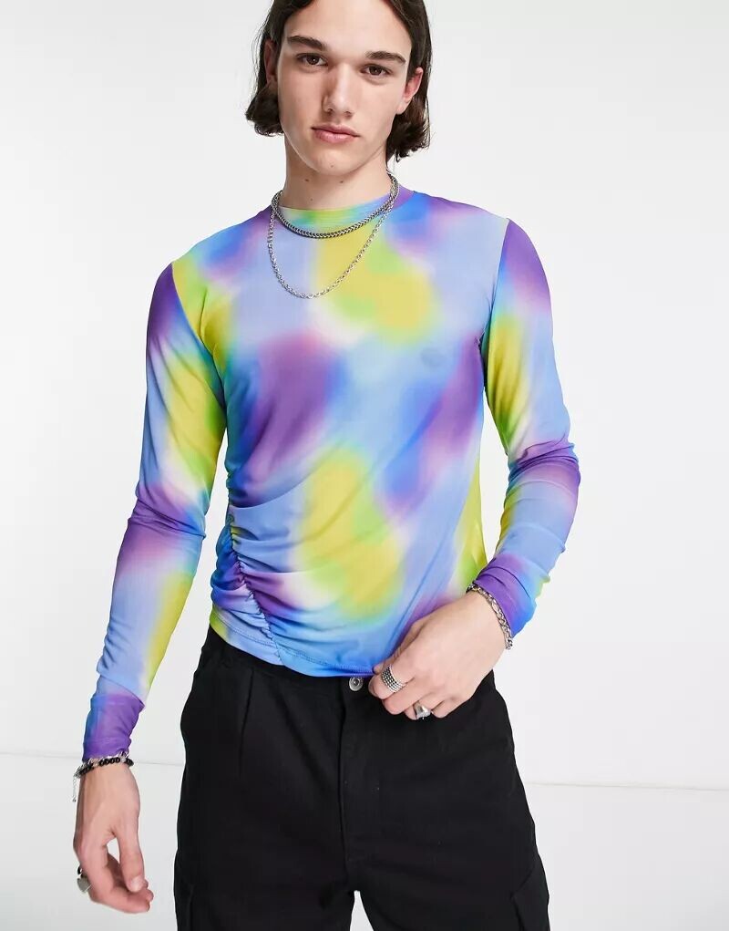 

Футболка с длинными рукавами и разноцветным принтом ASOS - MULTI - MULTI