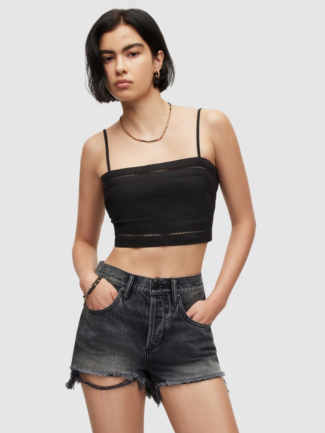 

Укороченный топ AllSaints Whitley Broderie, черный