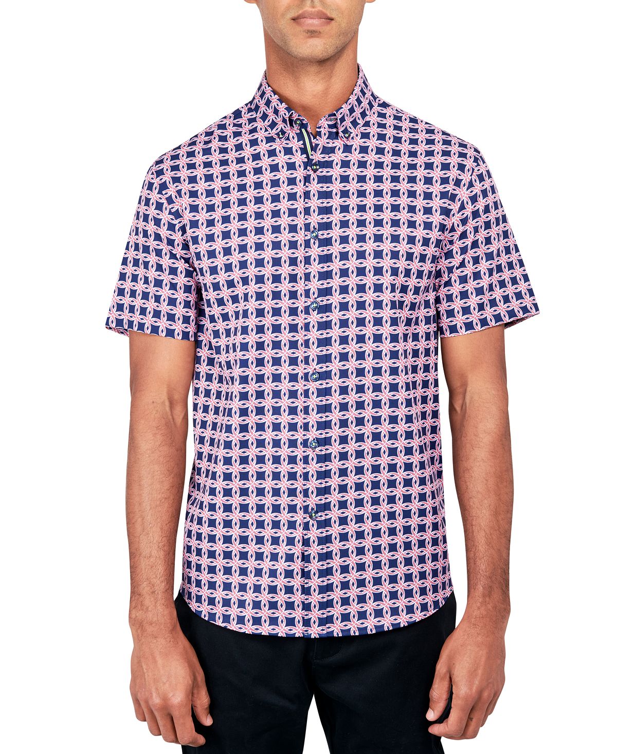 цена Мужская рубашка на пуговицах с круглым принтом и эластичным принтом обычного кроя без утюга Society of Threads