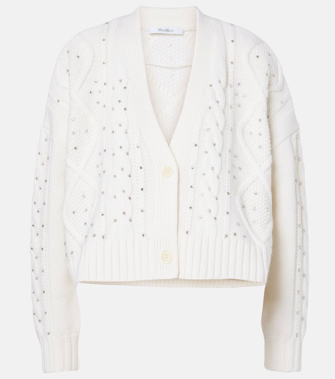 

Кардиган Musica из шерсти и кашемира, связанный косами Max Mara, цвет bianco