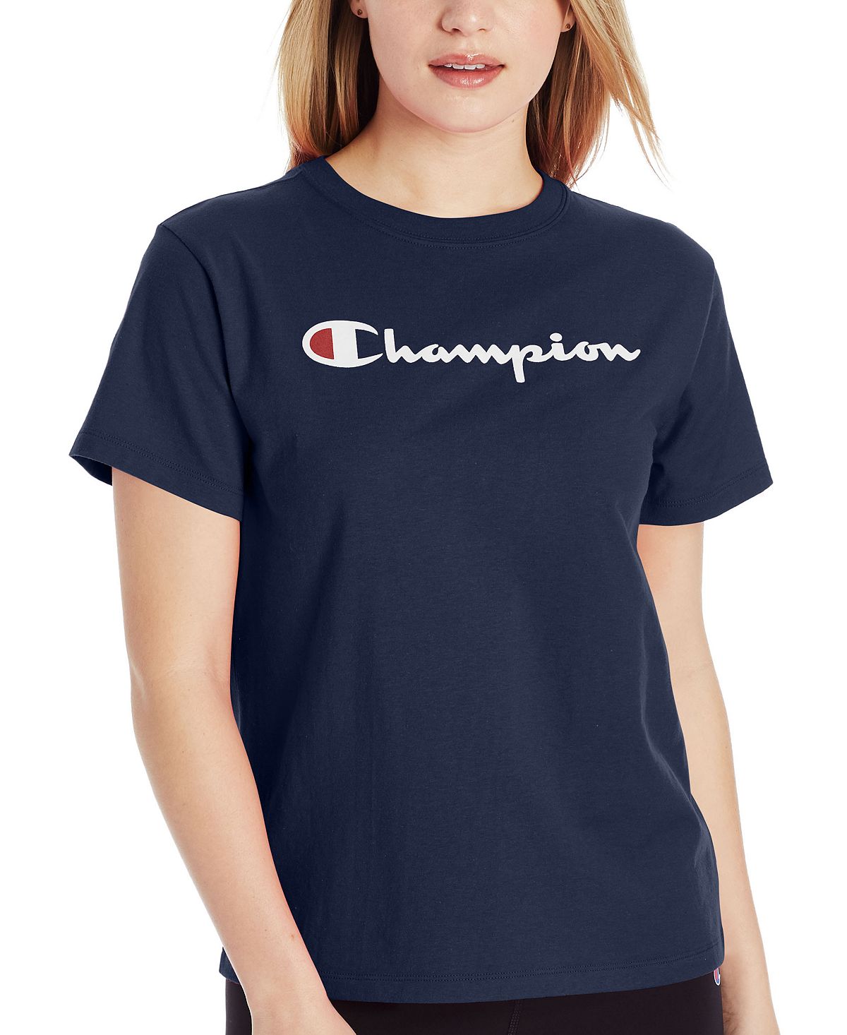 Женская хлопковая классическая футболка с круглым вырезом и логотипом Champion кроссовки torex athletic rudas navy