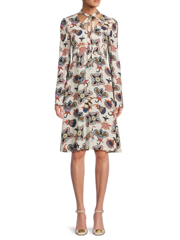 

Платье А-силуэта с длинными рукавами и принтом Valentino, цвет Cream Multicolor