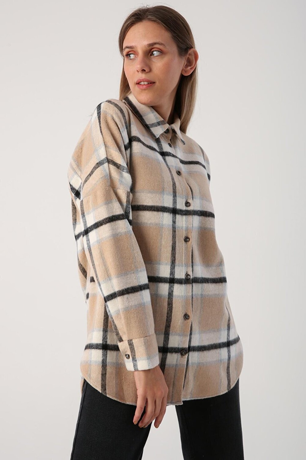 

Бежево-черная туника-рубашка-рубашка Oversize Lumberjack ALL DAY